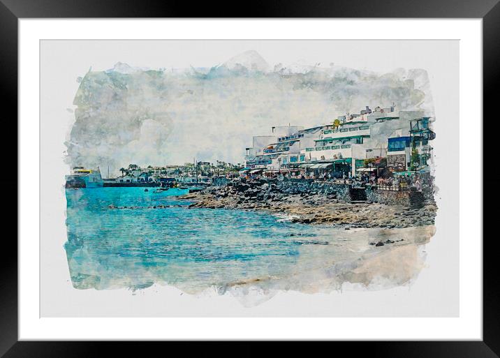 Playa Blanca Town Lanzarote Framed Mounted Print by Gerry Greer