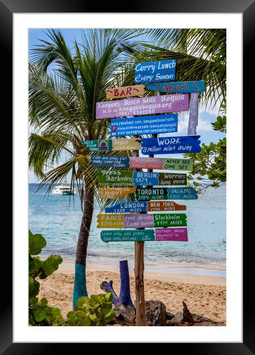 Sign Post on Bequia Framed Mounted Print by Roger Green