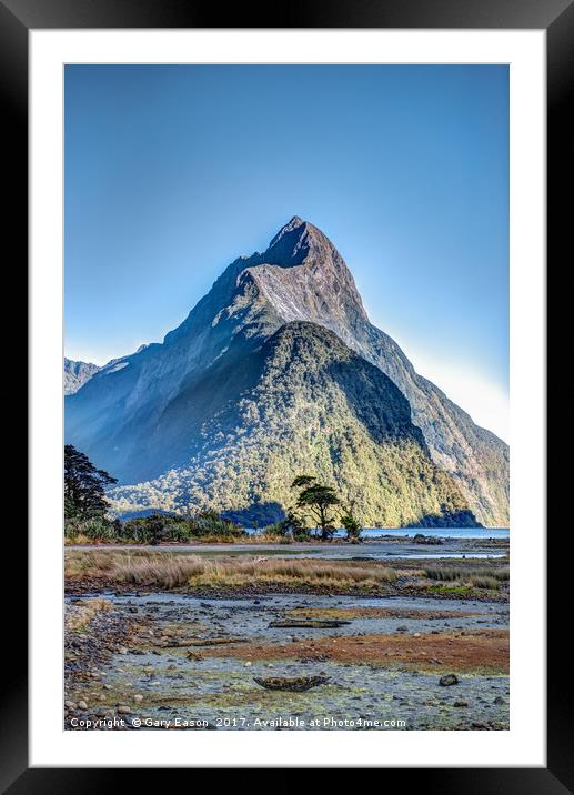 Mitre Peak at low tide Framed Mounted Print by Gary Eason