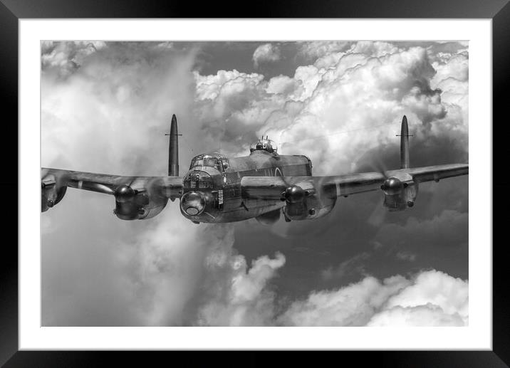 Avro Lancaster above clouds close-up, B&W version Framed Mounted Print by Gary Eason
