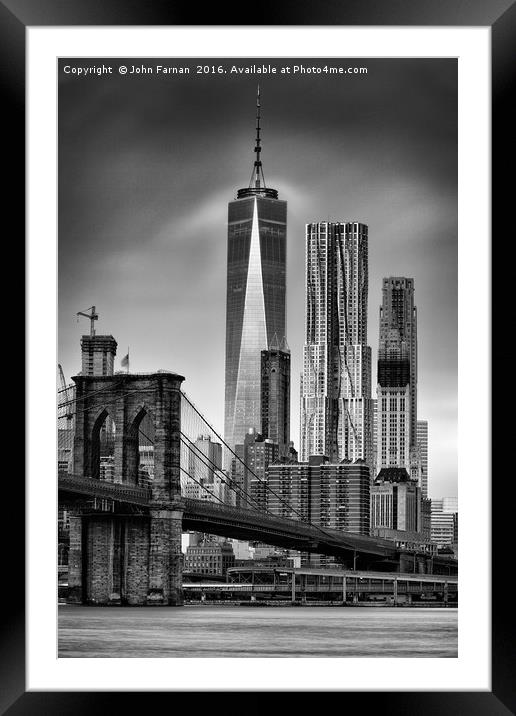 Freedom Tower and the Brooklyn Bridge Framed Mounted Print by John Farnan
