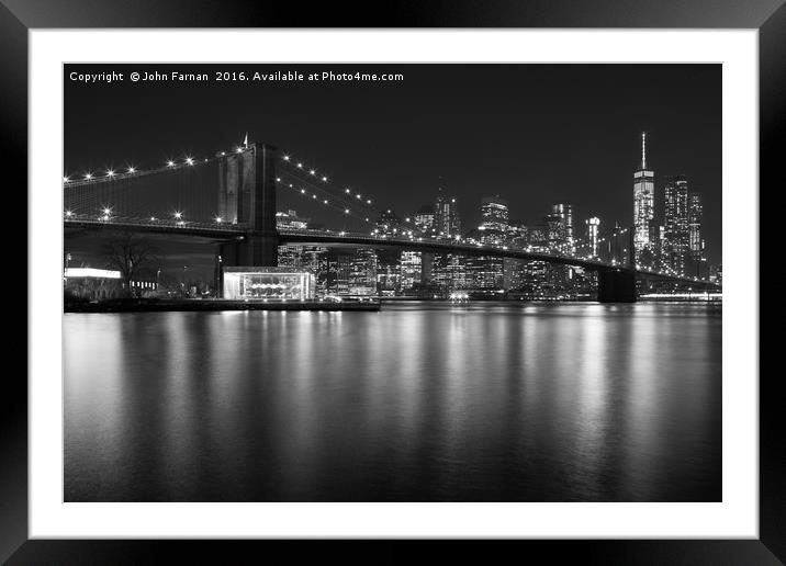 Brooklyn bridge and Lower Manhattan  Framed Mounted Print by John Farnan