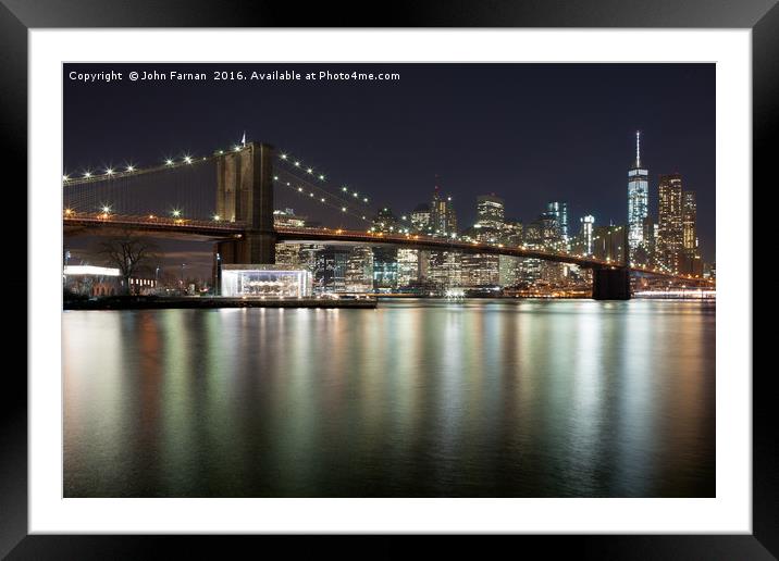 Brooklyn bridge and Lower Manhattan Framed Mounted Print by John Farnan
