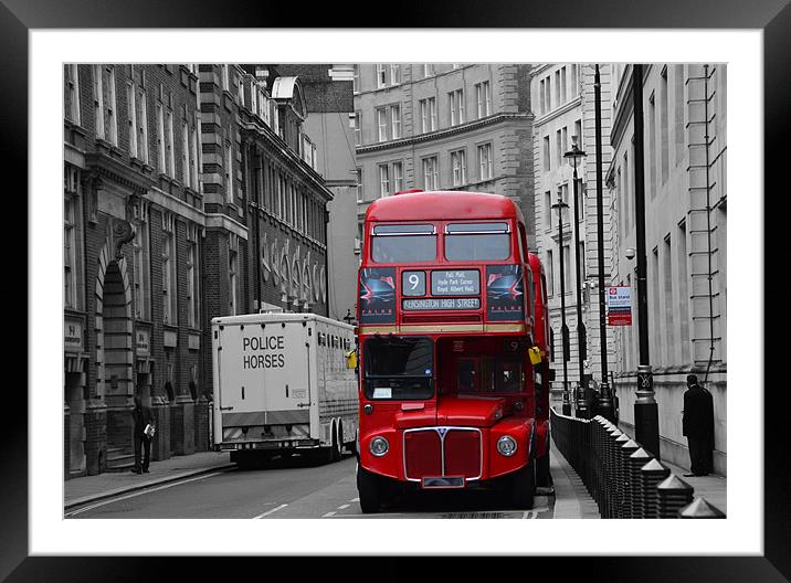 London Red Bus Framed Mounted Print by Fine art by Rina