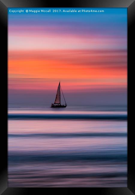 Yacht Sailing At Sunset Framed Print by Maggie McCall