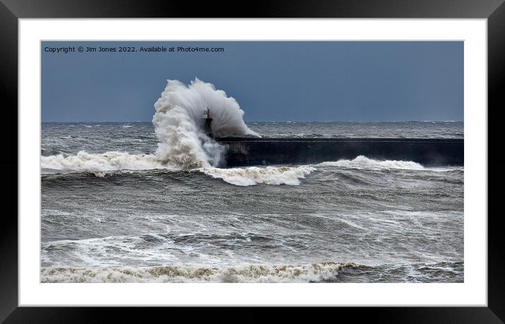 Stormy seas over South Shields Pier - Panorama Framed Mounted Print by Jim Jones