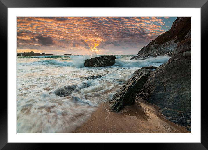 Lusty Glaze Cove at Sunset Framed Mounted Print by Jonathan Swetnam