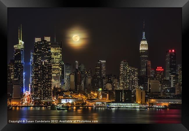 Super Moon Over NYC Framed Print by Susan Candelario