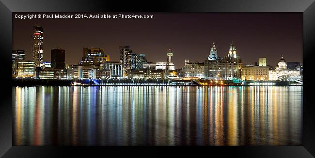 Liverpool skyline in the night Framed Print by Paul Madden