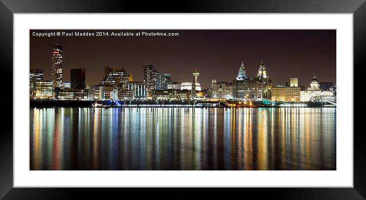 Liverpool skyline in the night Framed Mounted Print by Paul Madden