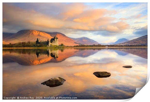 First light on Kilchurn Castle Print by Andrew Ray