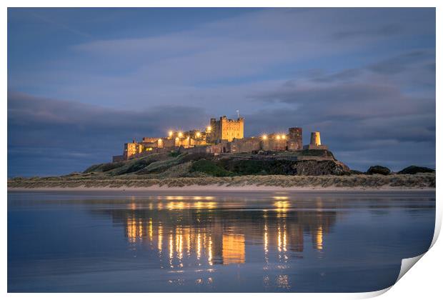 Bamburgh Castle Blue Hour Print by Naylor's Photography