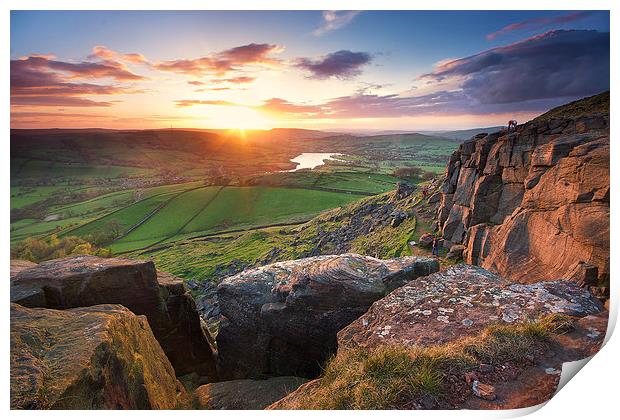 Climbers at Castle Naze enjoying the last sun of t Print by Phil Sproson