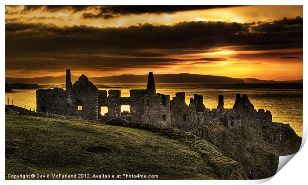 Sunset over Dunluce Castle, Northern Ireland Print by David McFarland