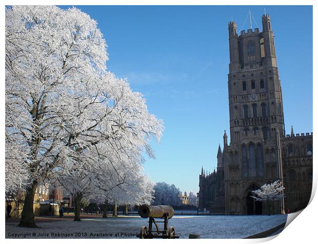 Ely Cathedral in the Snow Print by Julie Robinson
