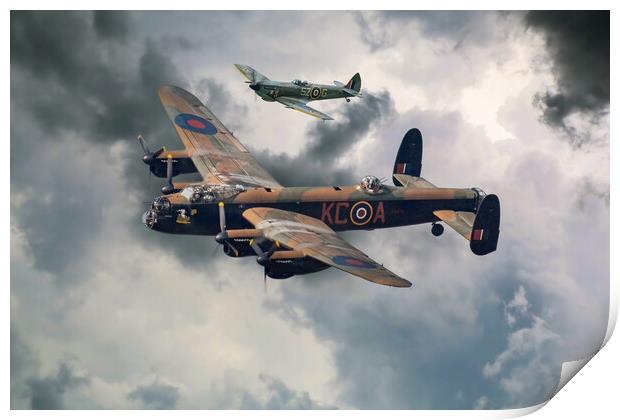 Lancaster and Spitfire Print by J Biggadike