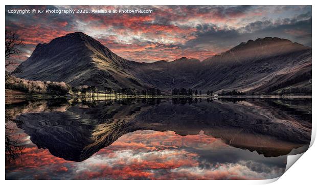 Buttermere Evening Reflections Print by K7 Photography