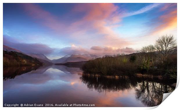 Padarn lake Llanberis Sunset  Print by Adrian Evans