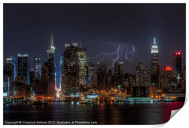 Lightning Over New York III Print by Clarence Holmes