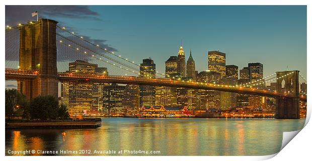 Brooklyn Bridge Twilight Panoramic Print by Clarence Holmes